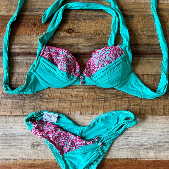 Rare Beach Bunny teal bikini push up top, scrunch bottom